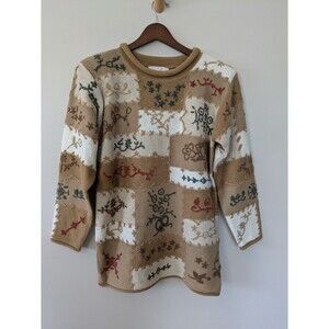 Vtg Jaclyn Smith Embroidered Sweater Tunic Wool Fall Leaves Grandma Cottage S